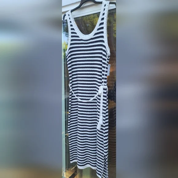 Nine West Knit Nautical Cottagecore Black & White Striped Dress - Size XXL / 2X - Picture 6 of 17